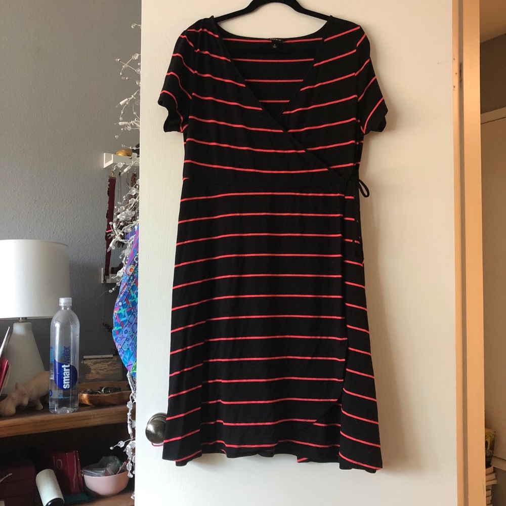 Torrid Wrap Dress, Black with Coral Stripes, Sz. 1